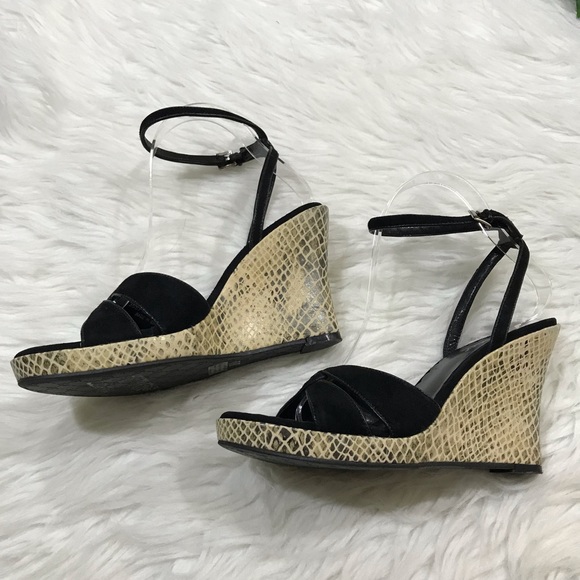 Franco Sarto Black Ankle Strap Wedge Snake Print - Picture 3 of 8